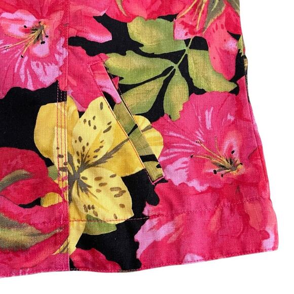 Chico’s Floral Print Jacket Button Front Linen Cotton Blend Pink Floral Sz 3 - Picture 5 of 9